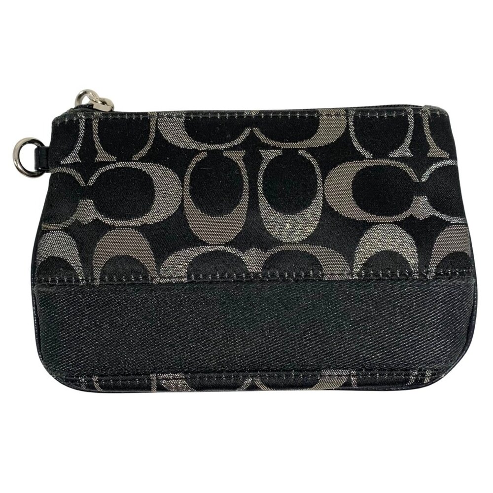 COACH Signature Logo Black/Gray Jacquard Card Wallet Top Zip NO STRAP or TAG
